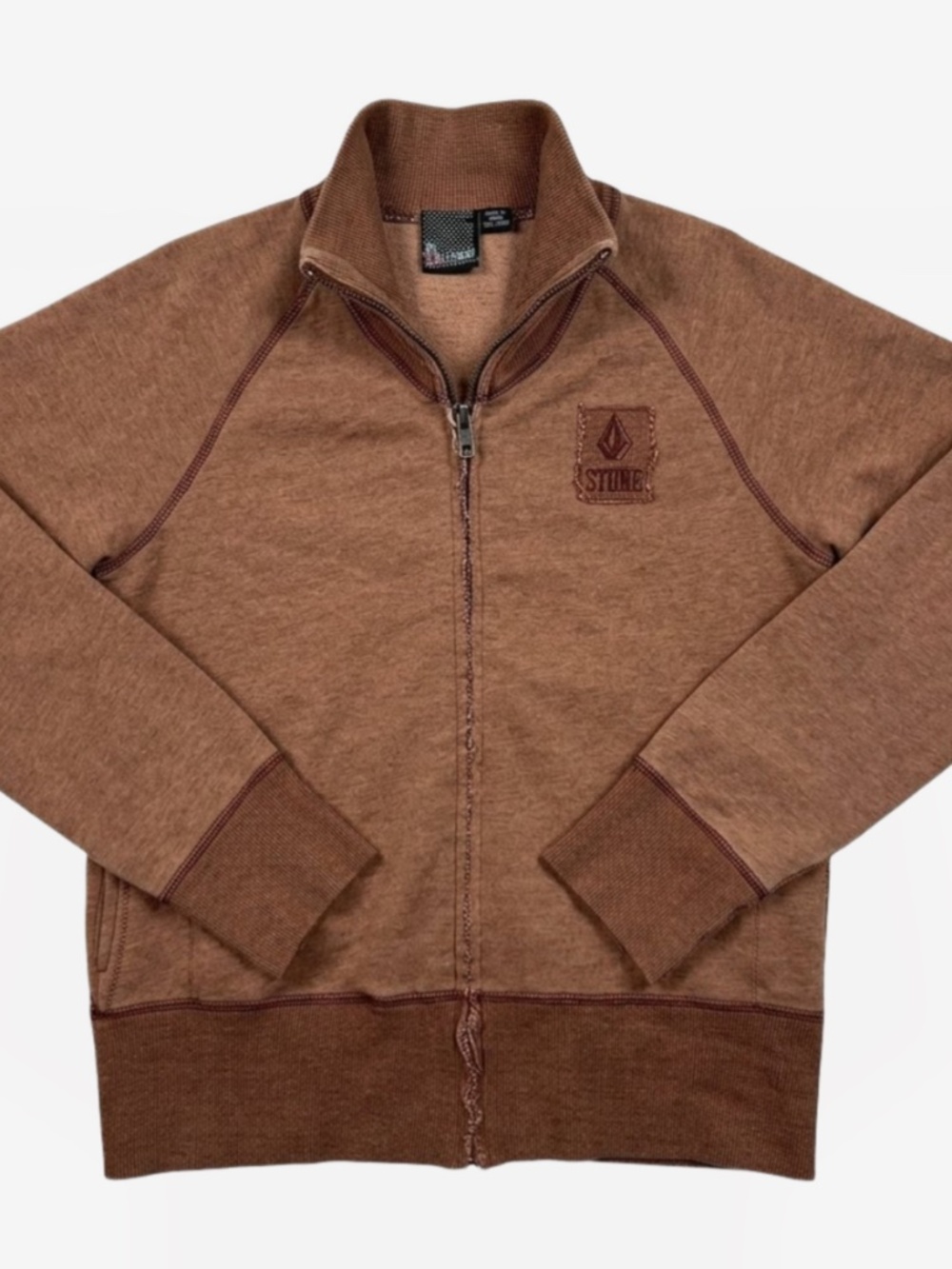 Vintage Volcom Zip Up Track Jacket Brown Skater Grunge Mock Neck YLarge/WSmall